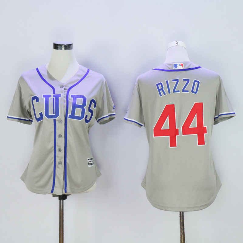 Women Chicago Cubs 44 Rizzo CUBS Grey MLB Jerseys